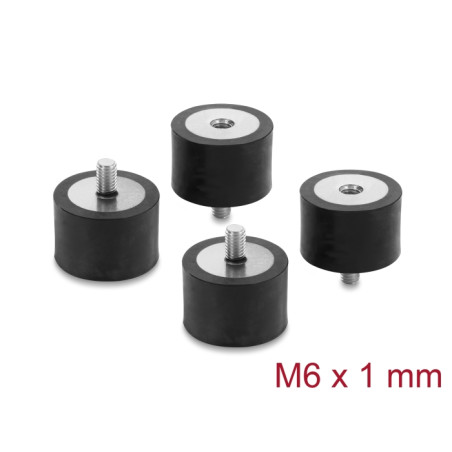 Delock Vibrationsdämpfer M6 x 1 mm D 30 x H 20 mm mit Innen und Außengewinde 4 Stück schwarz