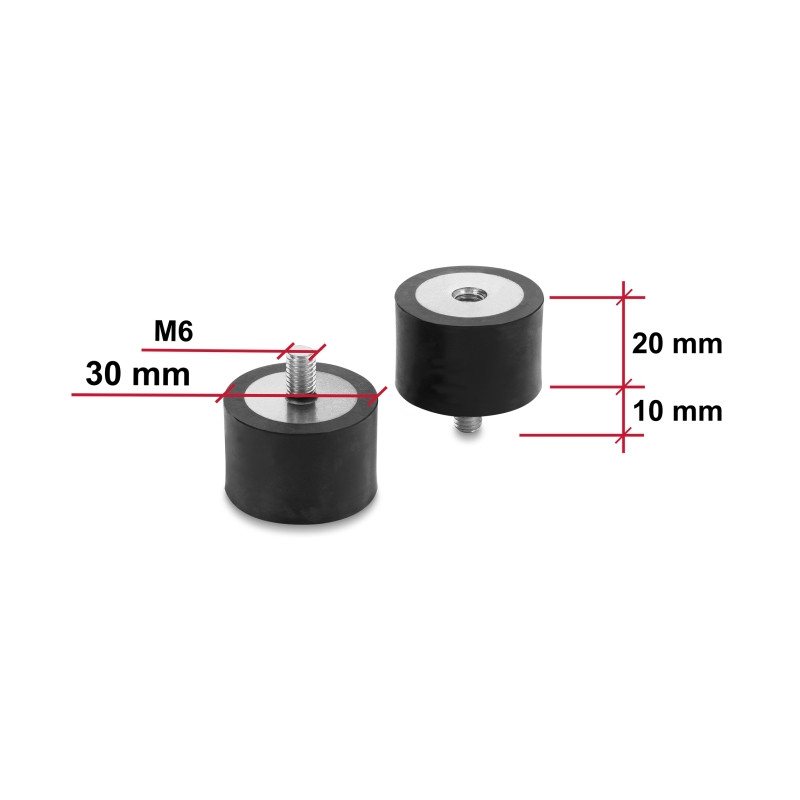Delock Vibrationsdämpfer M6 x 1 mm D 30 x H 20 mm mit Innen und Außengewinde 4 Stück schwarz