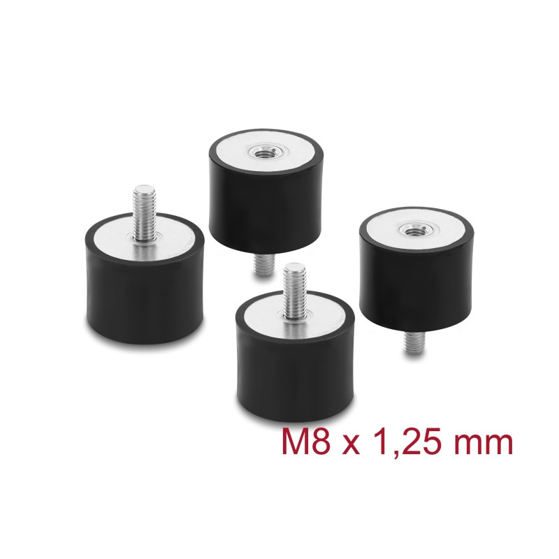 Delock Vibrationsdämpfer M8 x 1,25 mm D 40 x H 30 mm mit Innen und Außengewinde 4 Stück schwarz
