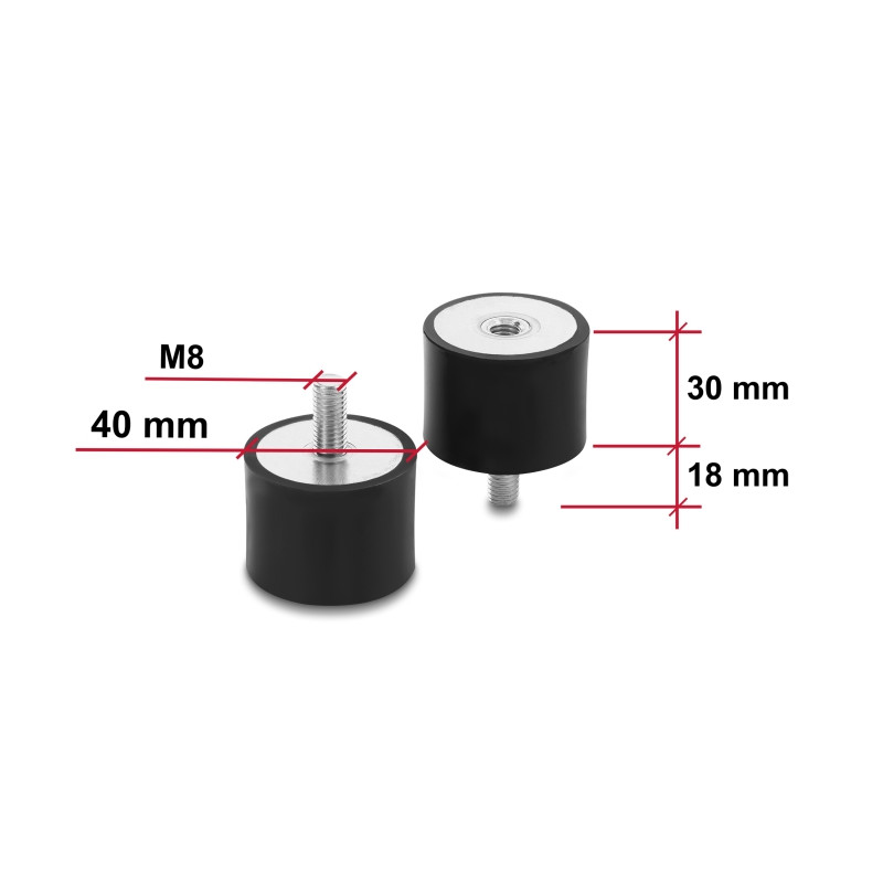 Delock Vibrationsdämpfer M8 x 1,25 mm D 40 x H 30 mm mit Innen und Außengewinde 4 Stück schwarz