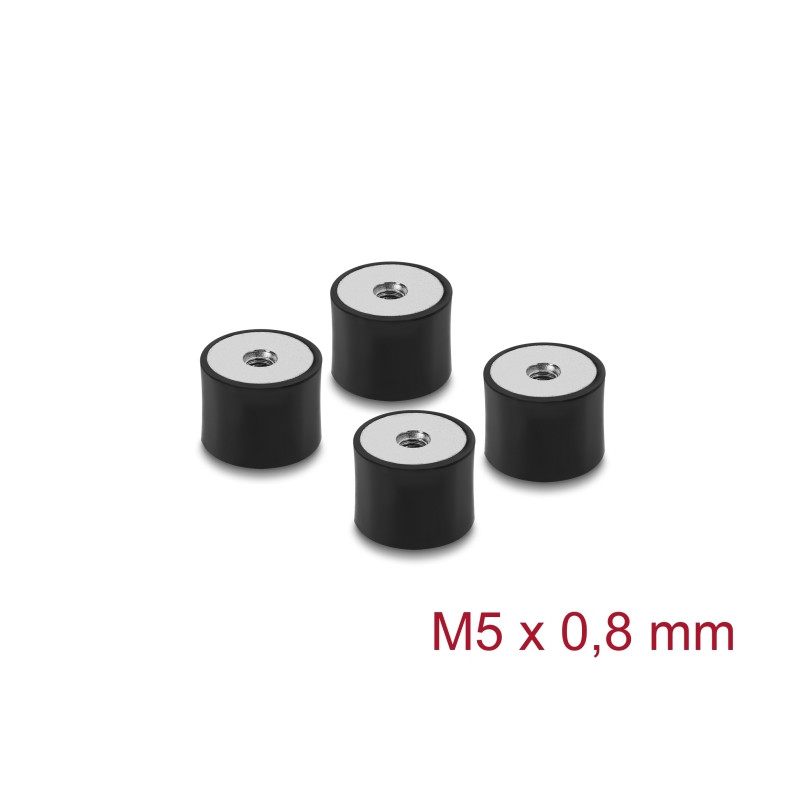 Delock Vibrationsdämpfer M5 x 0,8 mm D 20 x H 15 mm mit 2 x Innengewinde 4 Stück schwarz