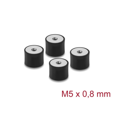 Delock Vibrationsdämpfer M5 x 0,8 mm D 20 x H 15 mm mit 2 x Innengewinde 4 Stück schwarz