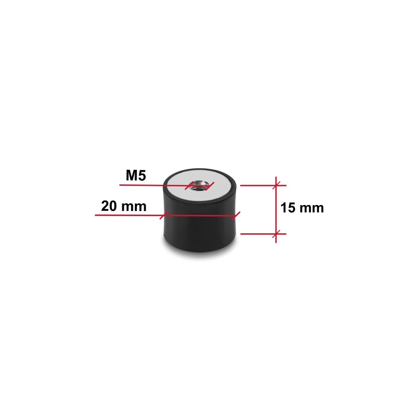 Delock Vibrationsdämpfer M5 x 0,8 mm D 20 x H 15 mm mit 2 x Innengewinde 4 Stück schwarz