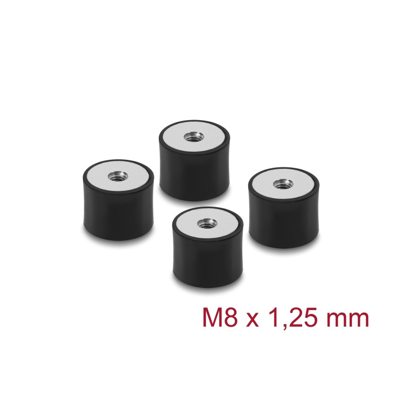 Delock Vibrationsdämpfer M8 x 1,25 mm D 30 x H 20 mm mit 2 x Innengewinde 4 Stück schwarz