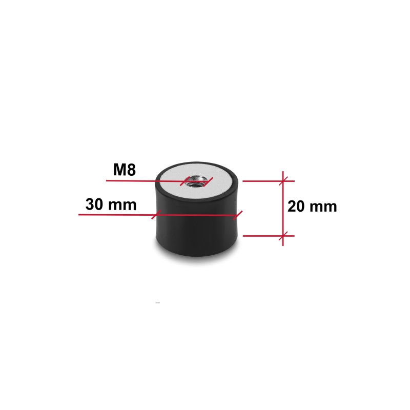 Delock Vibrationsdämpfer M8 x 1,25 mm D 30 x H 20 mm mit 2 x Innengewinde 4 Stück schwarz