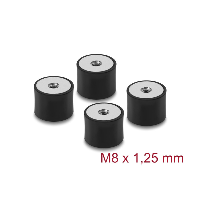 Delock Vibrationsdämpfer M8 x 1,25 mm D 40 x H 30 mm mit 2 x Innengewinde 4 Stück schwarz