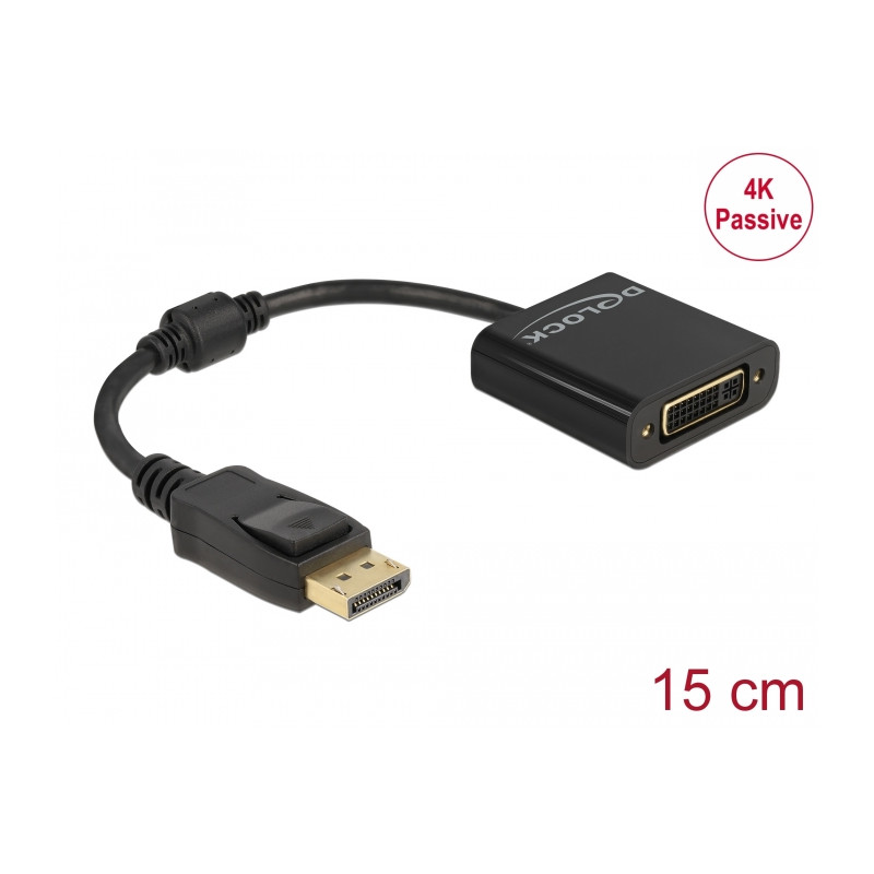 Delock Adapter DisplayPort 1.2 Stecker zu DVI Buchse 4K Passiv schwarz