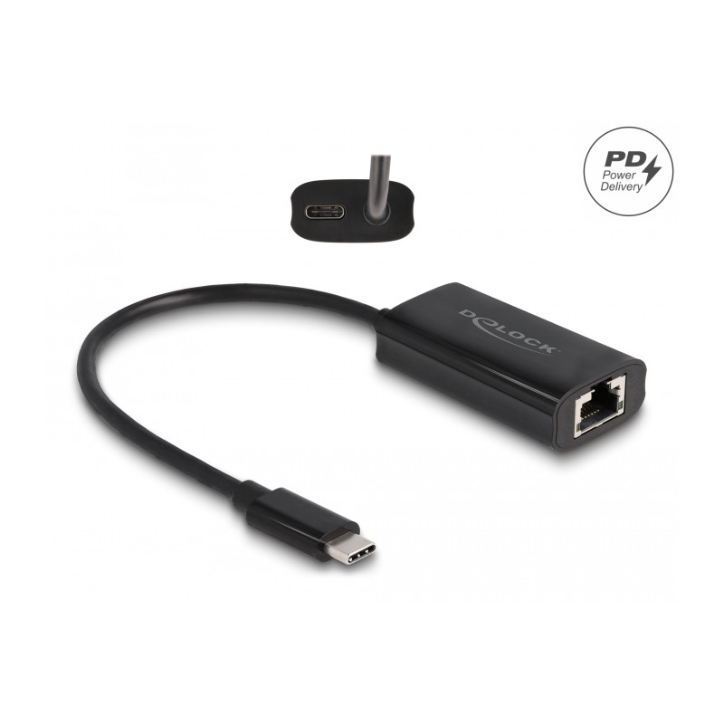 Delock USB Type-C™ Adapter zu Gigabit LAN mit Power Delivery 100 Watt