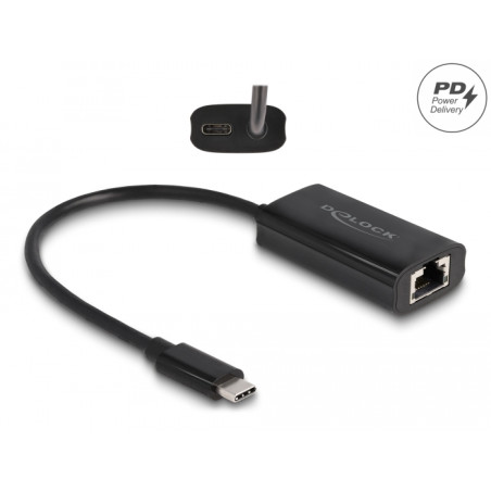 Delock USB Type-C™ Adapter zu Gigabit LAN mit Power Delivery 100 Watt