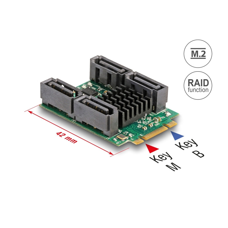 Delock Konverter M.2 Key B+M Stecker zu 4 x SATA Stecker mit RAID und HyperDuo