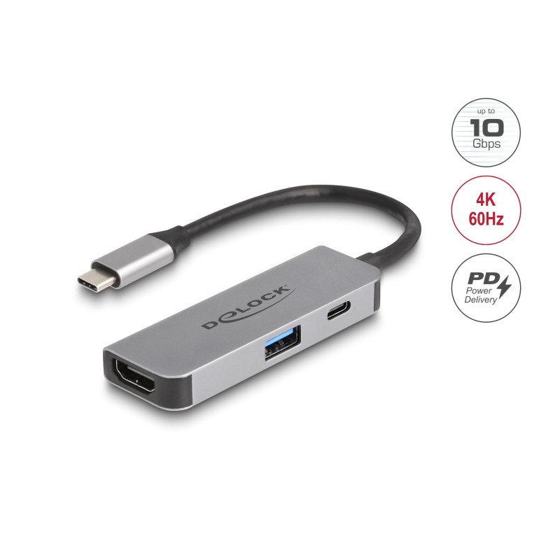 Delock USB Type-C™ Adapter zu HDMI 4K 60 Hz mit USB Typ-A und USB Type-C™ PD 95 W