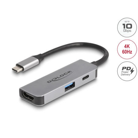 Delock USB Type-C™ Adapter zu HDMI 4K 60 Hz mit USB Typ-A und USB Type-C™ PD 95 W