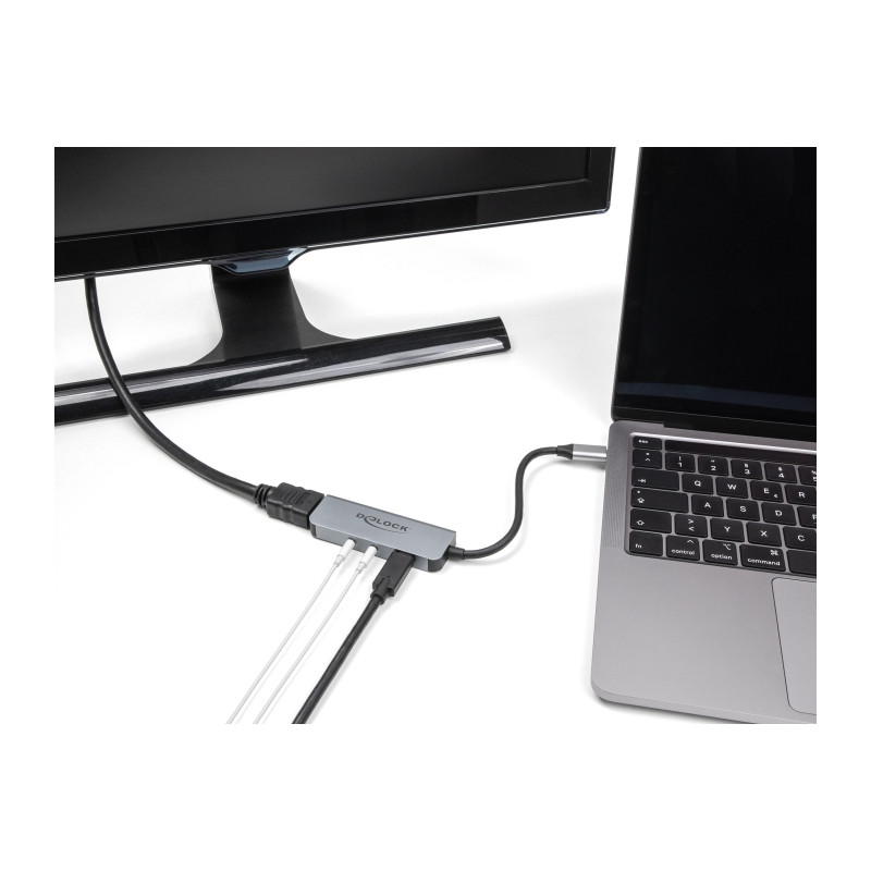 Delock USB Type-C™ Adapter zu HDMI 4K 60 Hz und Headset und Mikrofonschluss + USB Type-C™ PD 95 W