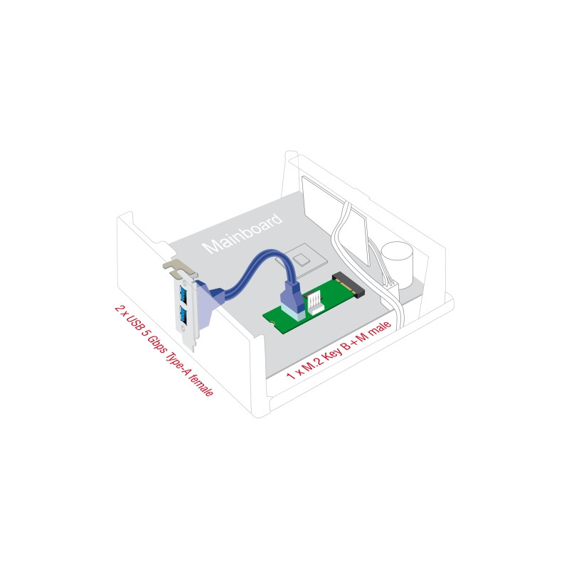 Delock Konverter M.2 Key B+M Stecker zu 2 x USB 5 Gbps Typ-A Buchse mit 50 cm Kabel