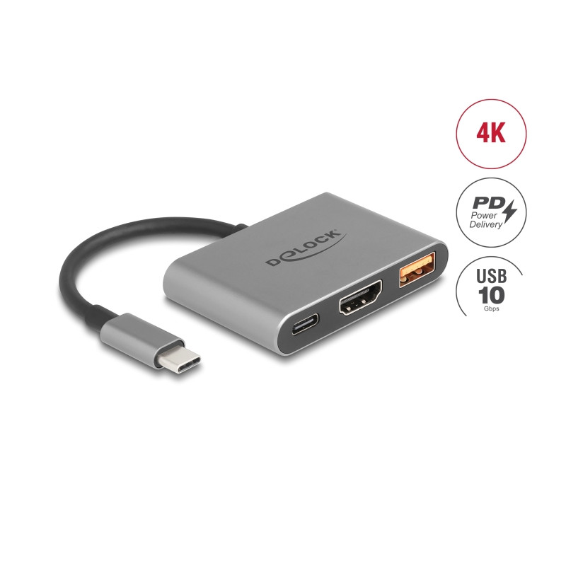 Delock USB Type-C™ Adapter zu HDMI 4K 30 Hz mit USB Typ-A und USB Type-C™ PD 2.0 90 W
