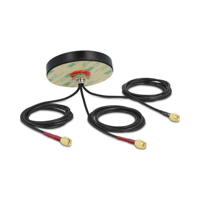 Delock LTE MIMO Dualband WLAN 802.11 ac/ax/a/h/b/g/n Antenne 3 x SMA Stecker RG-174 1 m Schraubmontage outdoor schwarz