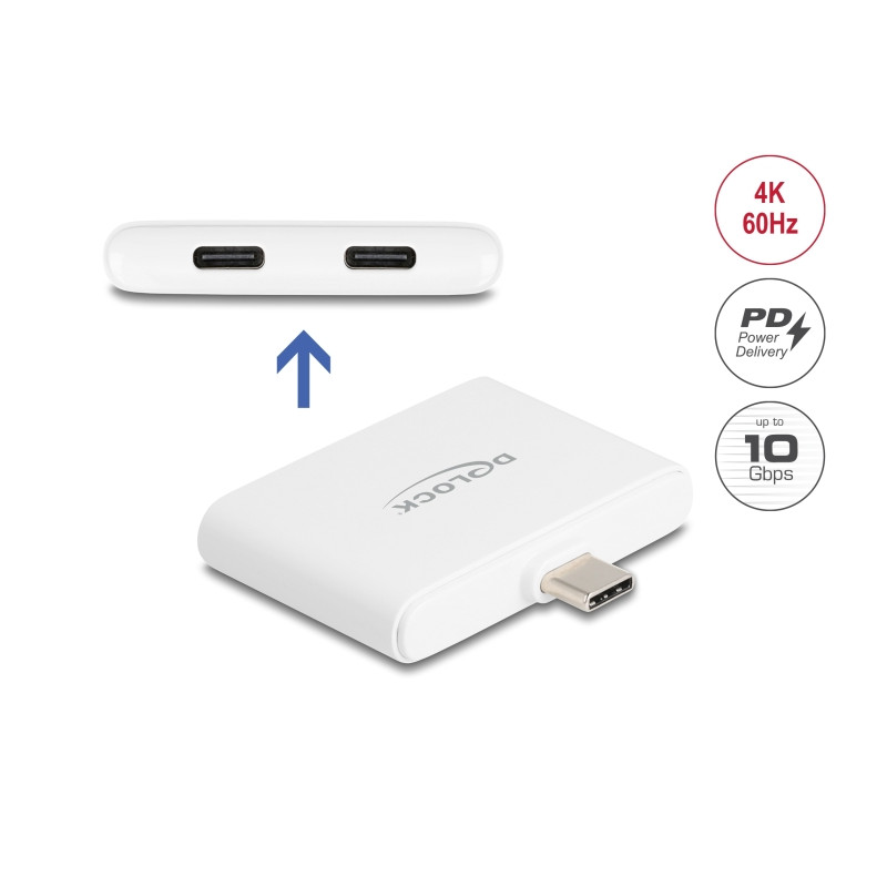 Delock USB Type-C™ Adapter zu USB-C™ Daten 10 Gbps und Video 4K 60 Hz + USB Type-C™ PD 92 W