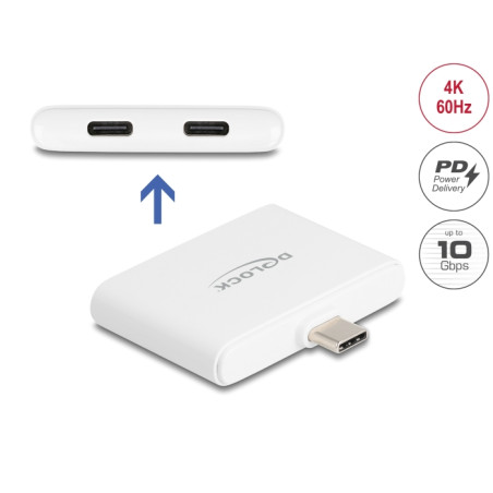 Delock USB Type-C™ Adapter zu USB-C™ Daten 10 Gbps und Video 4K 60 Hz + USB Type-C™ PD 92 W