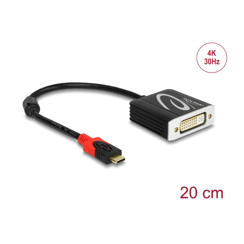 Delock Adapter USB Type-C™ Stecker - DVI Buchse (DP Alt Mode) 4K 30 Hz