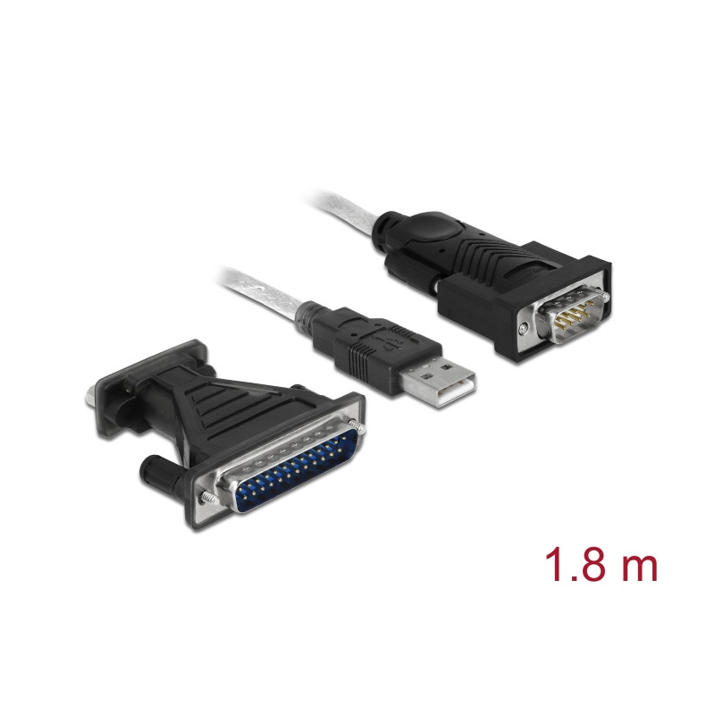 Delock Adapter USB 2.0 Typ-A - 1 x Seriell DB9 RS-232 + Adapter DB25