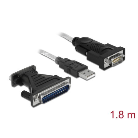 Delock Adapter USB 2.0 Typ-A - 1 x Seriell DB9 RS-232 + Adapter DB25