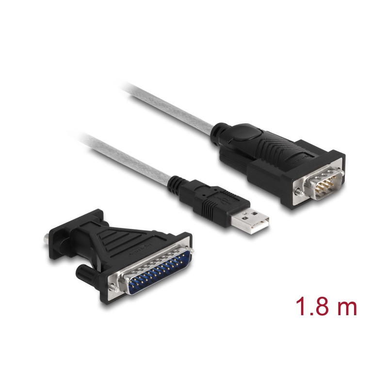 Delock Adapter USB 2.0 Typ-A zu 1 x Seriell RS-232 D-Sub 9 + Adapter D-Sub 25