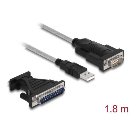 Delock Adapter USB 2.0 Typ-A zu 1 x Seriell RS-232 D-Sub 9 + Adapter D-Sub 25