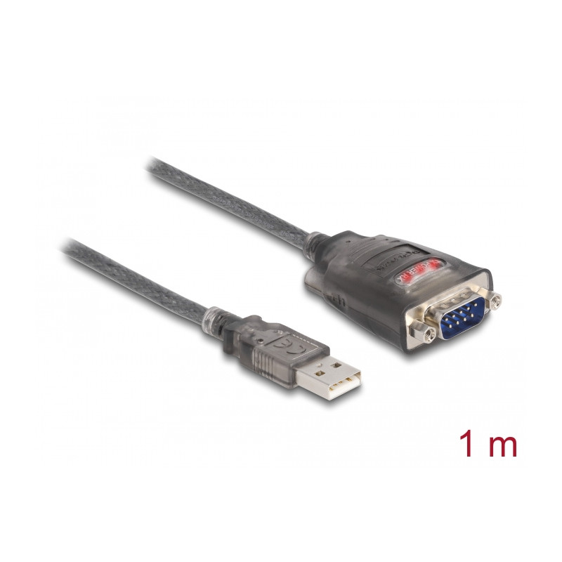 Delock Adapter USB 2.0 Typ-A zu 1 x Seriell RS-232 D-Sub 9 Pin Stecker mit Muttern mit 3 x LED 1 m