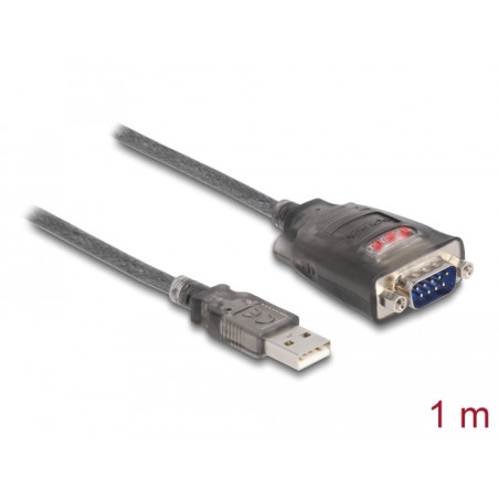 Delock Adapter USB 2.0 Typ-A zu 1 x Seriell RS-232 D-Sub 9 Pin Stecker mit Muttern mit 3 x LED 1 m