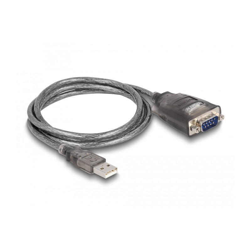 Delock Adapter USB 2.0 Typ-A zu 1 x Seriell RS-232 D-Sub 9 Pin Stecker mit Muttern mit 3 x LED 1 m
