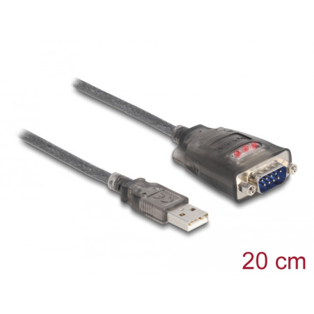 Delock Adapter USB 2.0 Typ-A zu 1 x Seriell RS-232 D-Sub 9 Pin Stecker mit Muttern mit 3 x LED 0,2 m