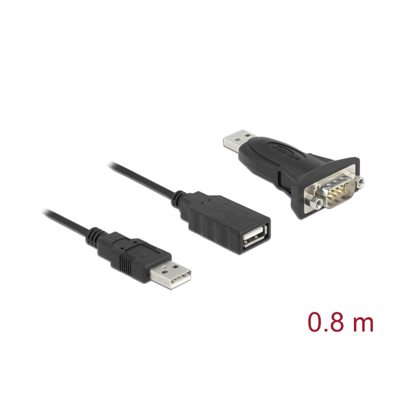 Delock Adapter USB 2.0 Typ-A zu 1 x Seriell RS-232 D-Sub 9 Pin Stecker mit Muttern