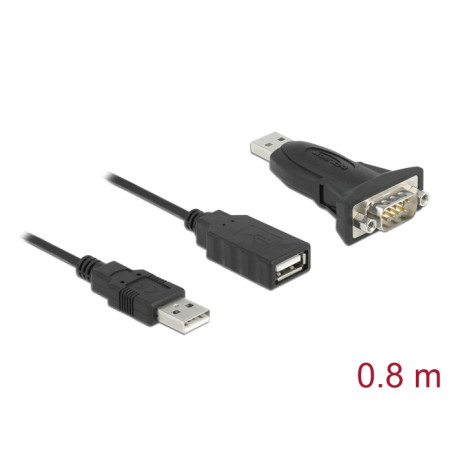 Delock Adapter USB 2.0 Typ-A zu 1 x Seriell RS-232 D-Sub 9 Pin Stecker mit Muttern