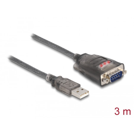 Delock Adapter USB 2.0 Typ-A zu 1 x Seriell RS-232 D-Sub 9 Pin Stecker mit Muttern mit 3 x LED 3 m