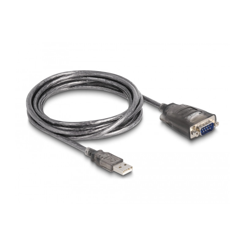 Delock Adapter USB 2.0 Typ-A zu 1 x Seriell RS-232 D-Sub 9 Pin Stecker mit Muttern mit 3 x LED 3 m