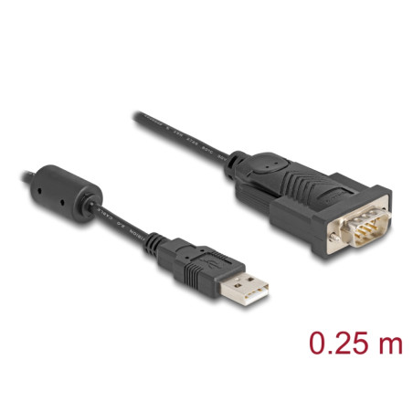 Delock Adapter USB 2.0 Typ-A zu 1 x Seriell RS-232 D-Sub 9 Pin Stecker mit Ferritkern 0,25 m