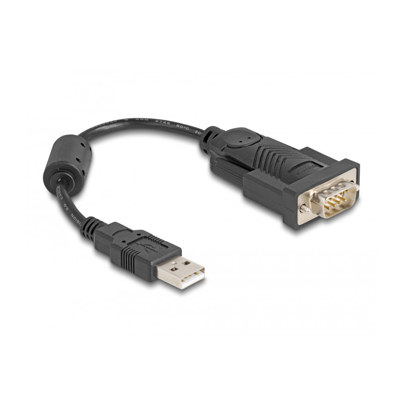 Delock Adapter USB 2.0 Typ-A zu 1 x Seriell RS-232 D-Sub 9 Pin Stecker mit Ferritkern 0,25 m