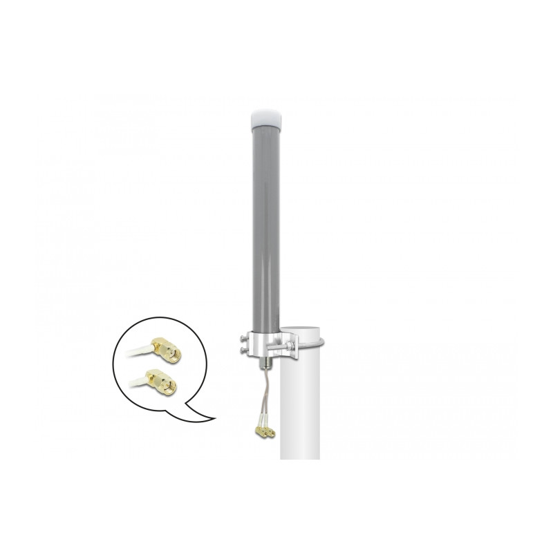Delock Multiband LTE WLAN 2,4 GHz Antenne 1 x SMA Stecker 1 x RP-SMA Stecker 2 - 3 dBi 2 x 20 cm RG-178 omnidirektional outdoor 