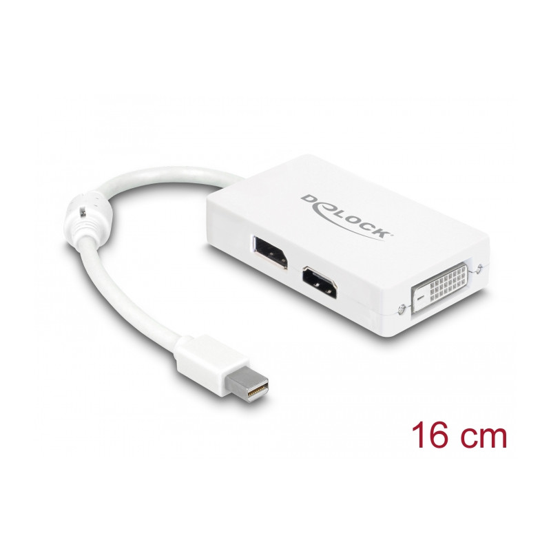 Delock Adapter mini DisplayPort 1.1 Stecker - DisplayPort / HDMI / DVI Buchse Passiv weiß