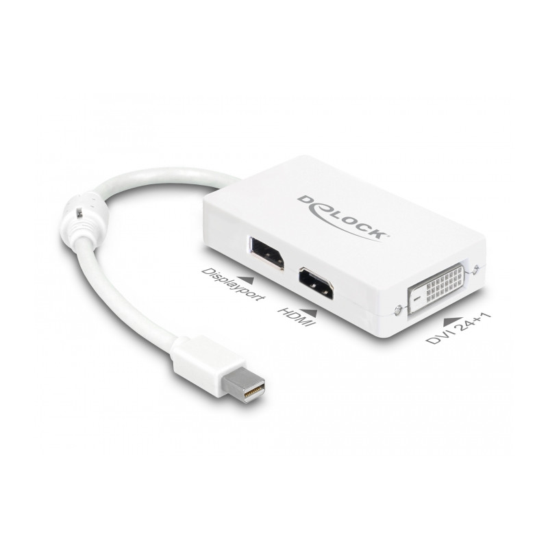 Delock Adapter mini DisplayPort 1.1 Stecker - DisplayPort / HDMI / DVI Buchse Passiv weiß