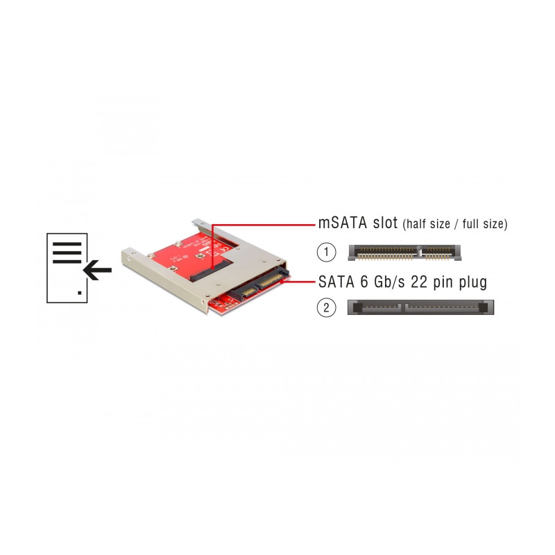 Delock 2.5″ Konverter SATA 22 Pin - 1 x mSATA - 9,5 mm
