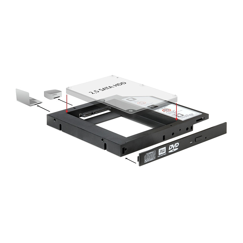 Delock Slim SATA 5.25″ Einbaurahmen (13 mm) für 1 x 2.5″ SATA HDD bis 9,5 mm