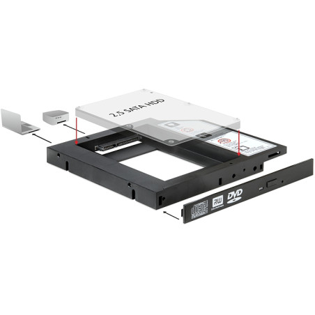 Delock Slim SATA 5.25″ Einbaurahmen (13 mm) für 1 x 2.5″ SATA HDD bis 9,5 mm