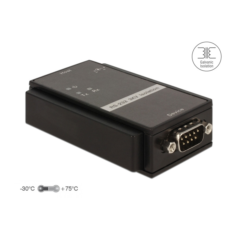 Delock Isolator RS-232 D-Sub 9 Buchse zu RS-232 D-Sub 9 Stecker galvanische Trennung 3 kV