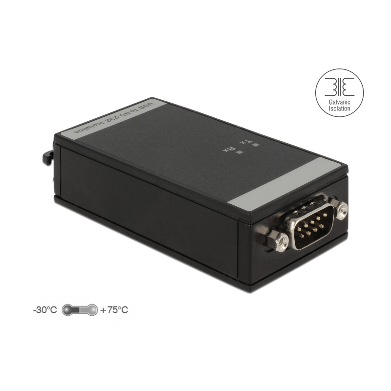 Delock Isolator USB 2.0 Typ-A zu RS-232 D-Sub 9 Stecker galvanische Trennung 5 kV