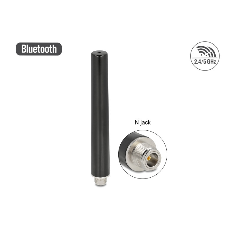 Delock Dualband WLAN WiFi 6 Antenne N Buchse 4 - 6 dBi 16,55 cm omnidirektional starr outdoor schwarz