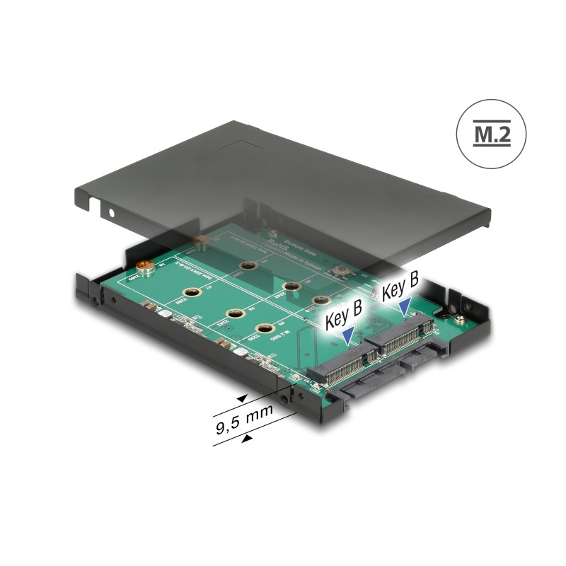 Delock 2.5″ Konverter SATA 22 Pin - 2 x M.2 mit RAID mit Gehäuse