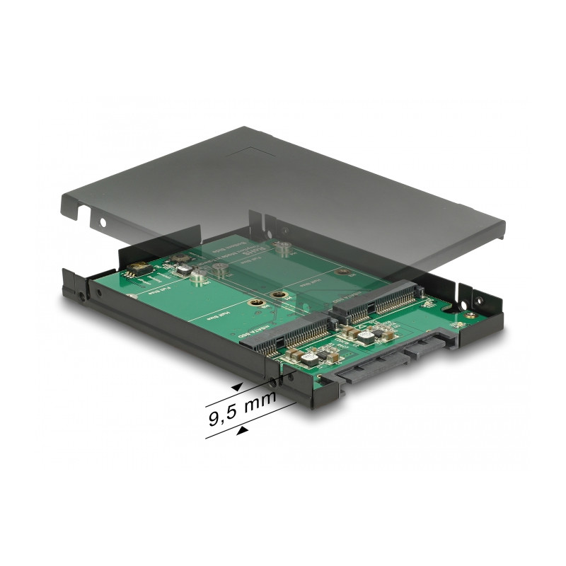 Delock 2.5″ Konverter SATA 22 Pin - 2 x mSATA mit RAID mit Gehäuse