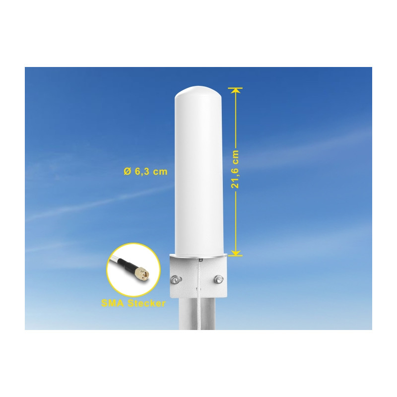Delock 5G LTE Antenne SMA Stecker 3 - 5 dBi starr omnidirektional Wand- und Mastmontage outdoor weiß