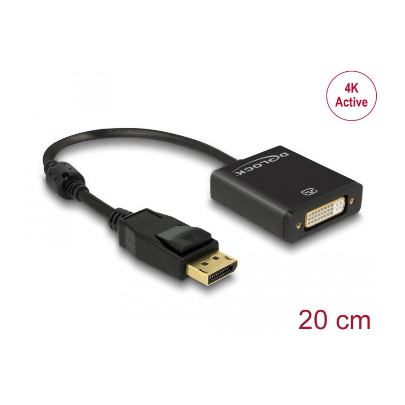 Delock Adapter DisplayPort 1.2 Stecker - DVI Buchse 4K Aktiv schwarz